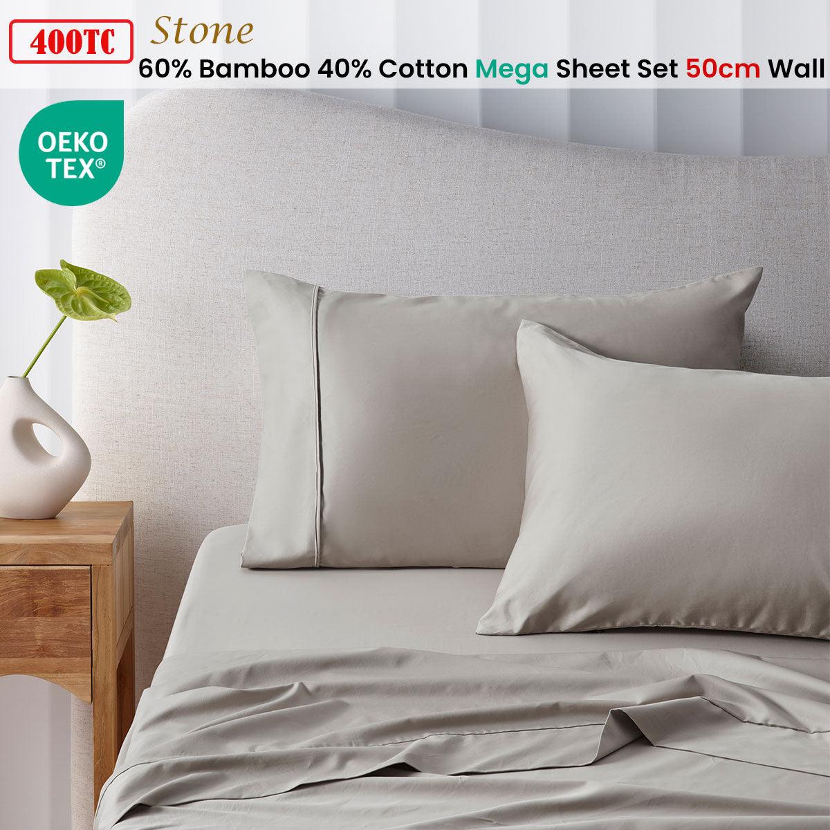 Accessorize 400TC Stone Bamboo Cotton Mega / Super Sheet Set 50cm Wall Queen - Harrogates