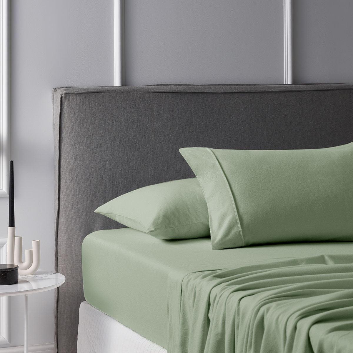 Accessorize Cotton Flannelette Sheet Set 40cm Wall Sage King - Harrogates