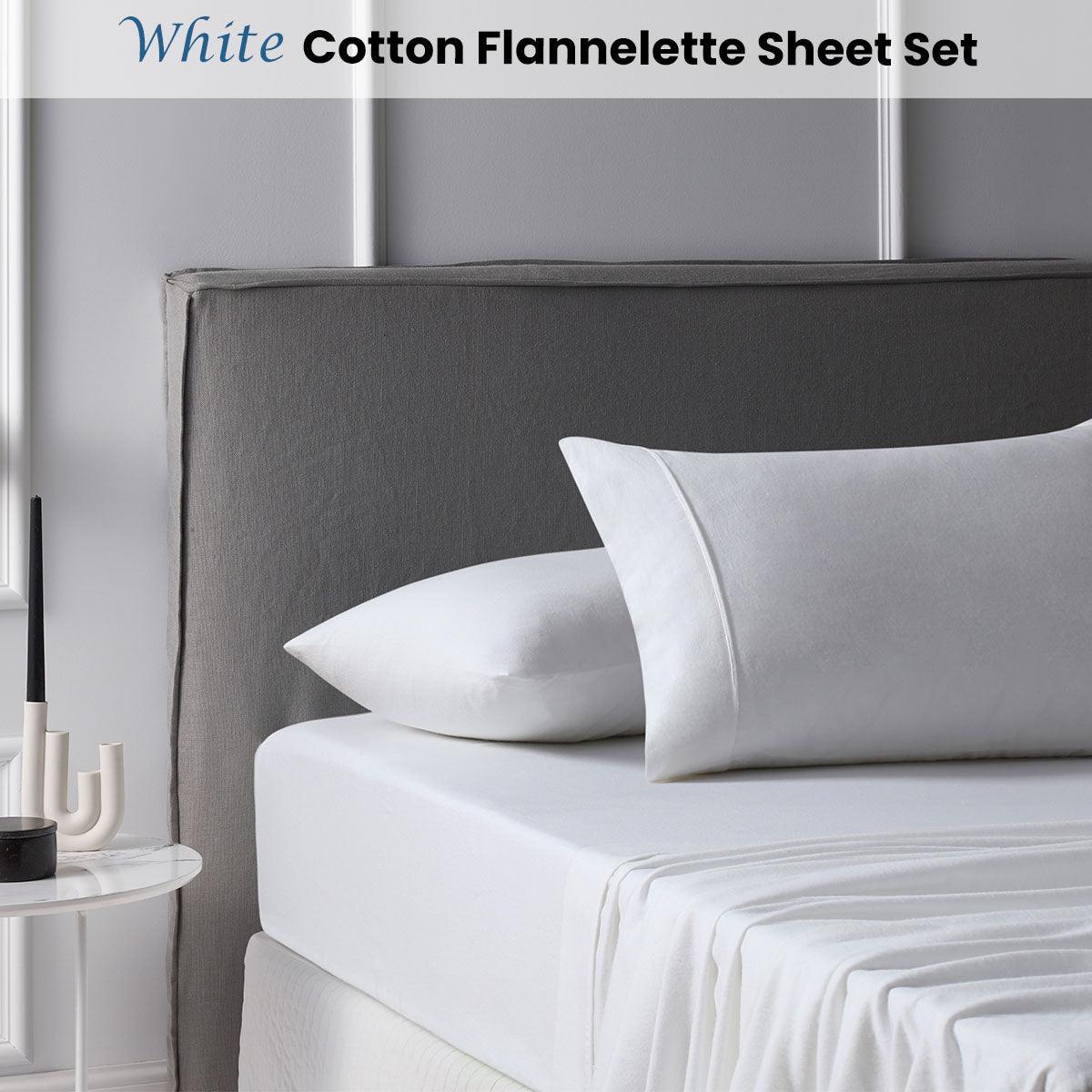 Accessorize Cotton Flannelette Sheet Set 40cm Wall White Queen - Harrogates