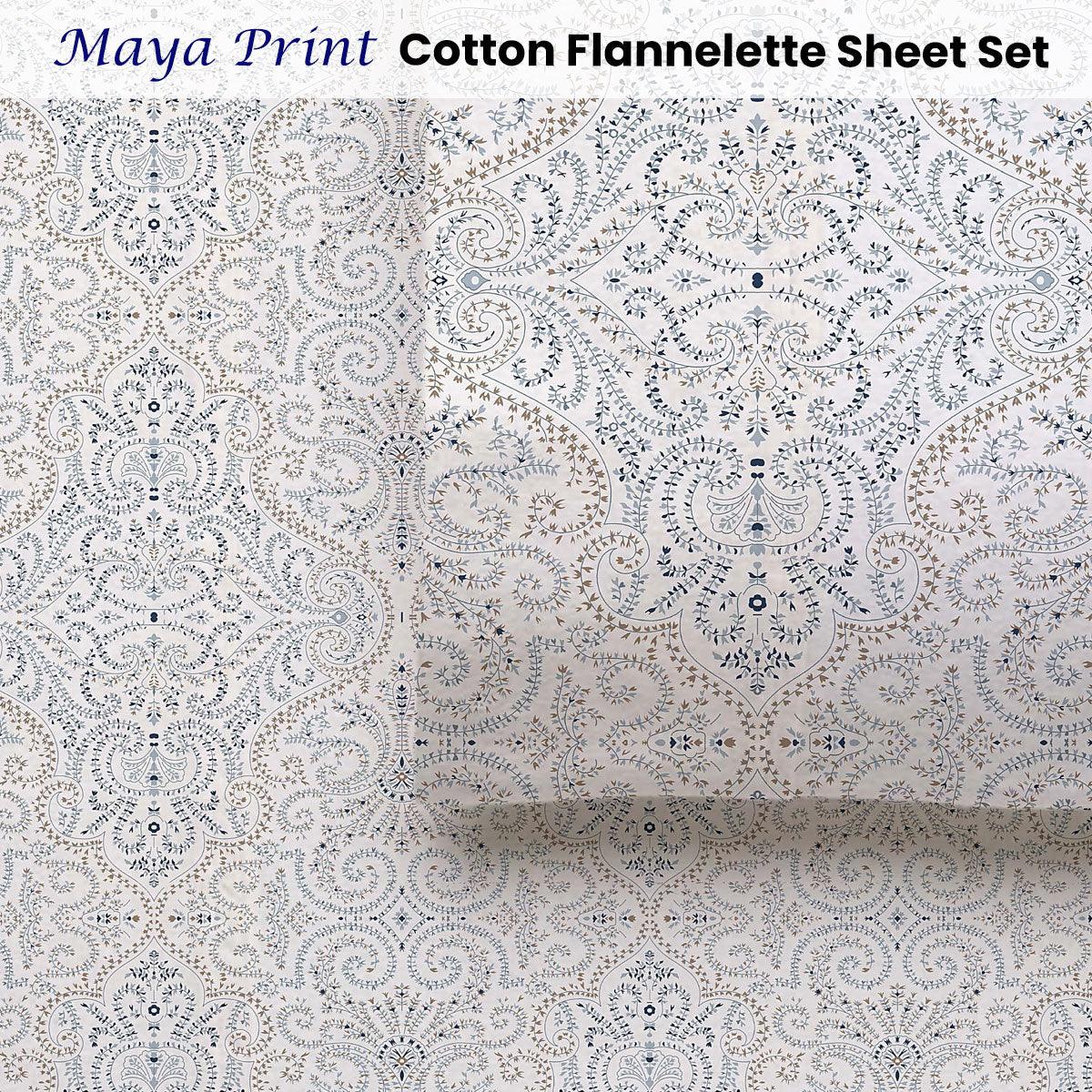 Accessorize Cotton Flannelette Sheet Set 40cm Wall Maya Print Queen - Harrogates