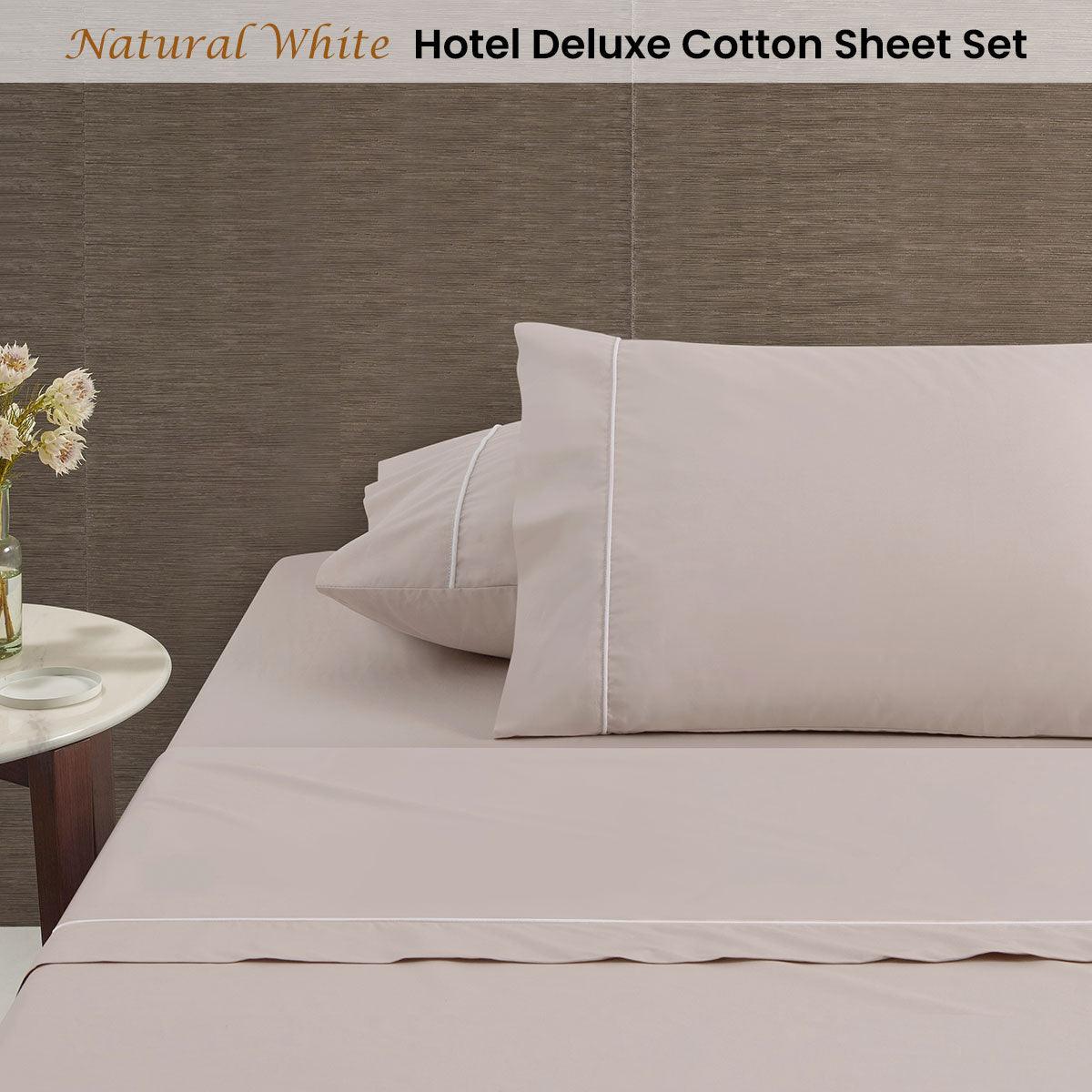 Accessorize White/Natural Piped Hotel Deluxe Cotton Sheet Set Queen - Harrogates