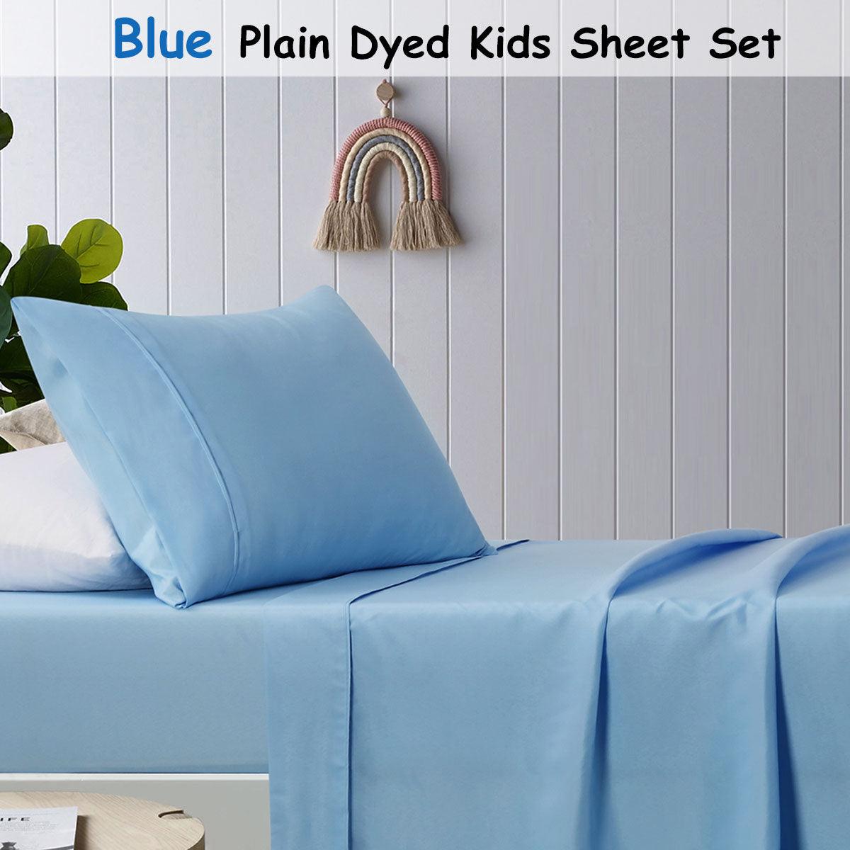 Happy Kids Blue Plain Dyed Microfibre Sheet Set Double - Harrogates