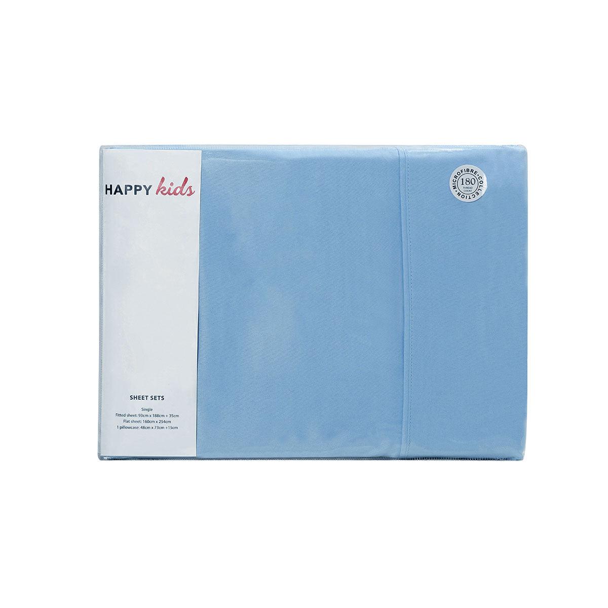 Happy Kids Blue Plain Dyed Microfibre Sheet Set Double - Harrogates