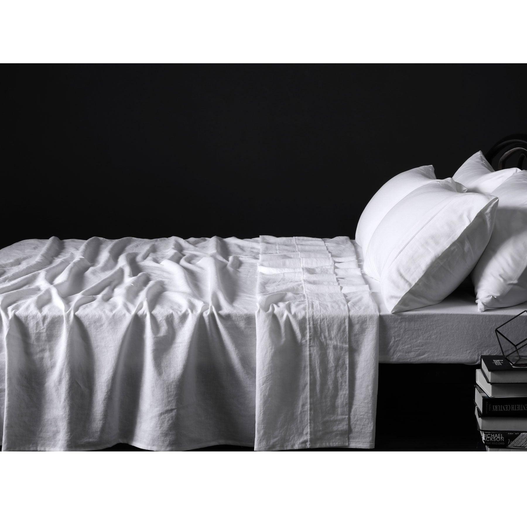 Vintage Design Homewares 100% Linen White Sheet Set SINGLE - Harrogates