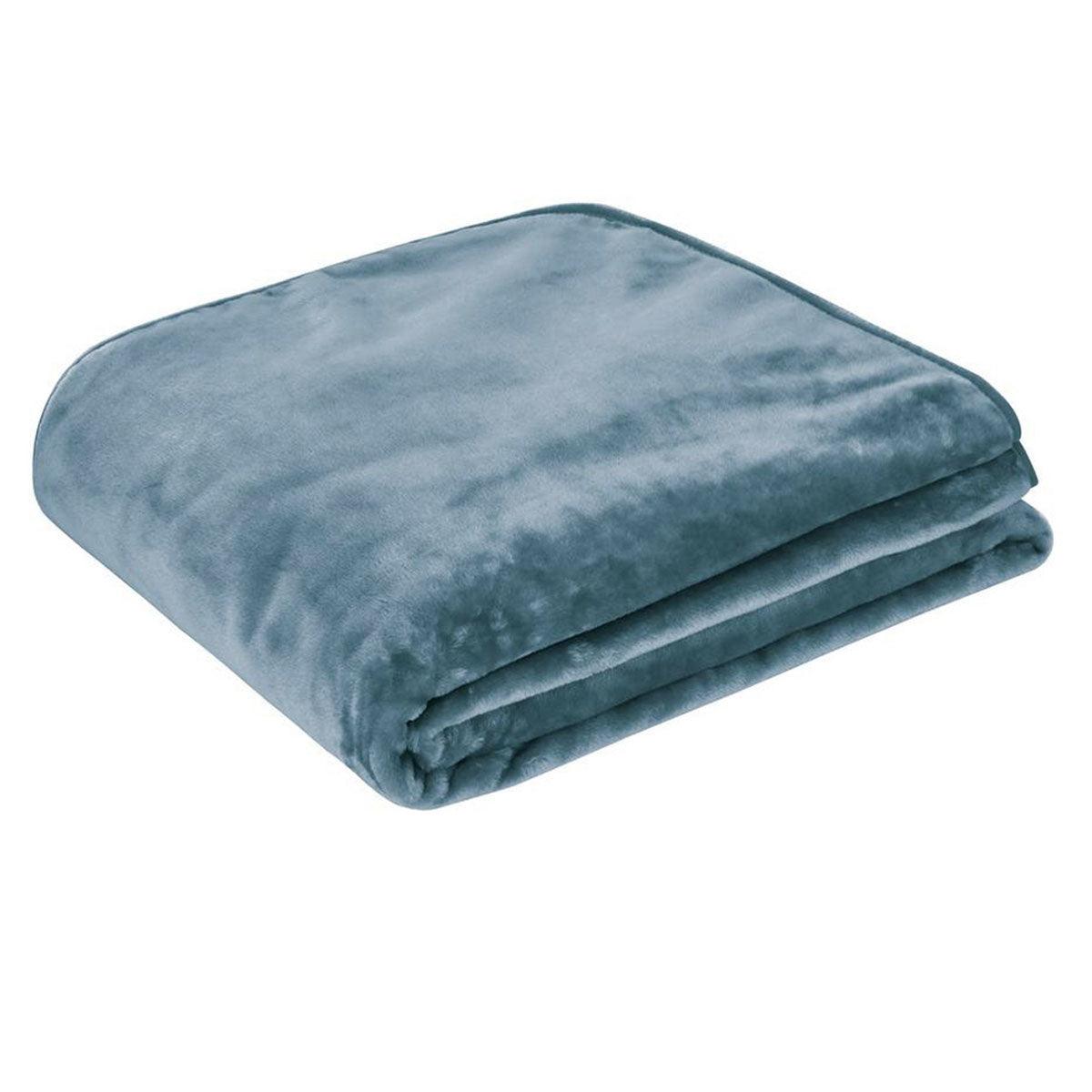 J.Elliot Home 450gsm Solid Faux Mink Blanket Steel Blue - Harrogates
