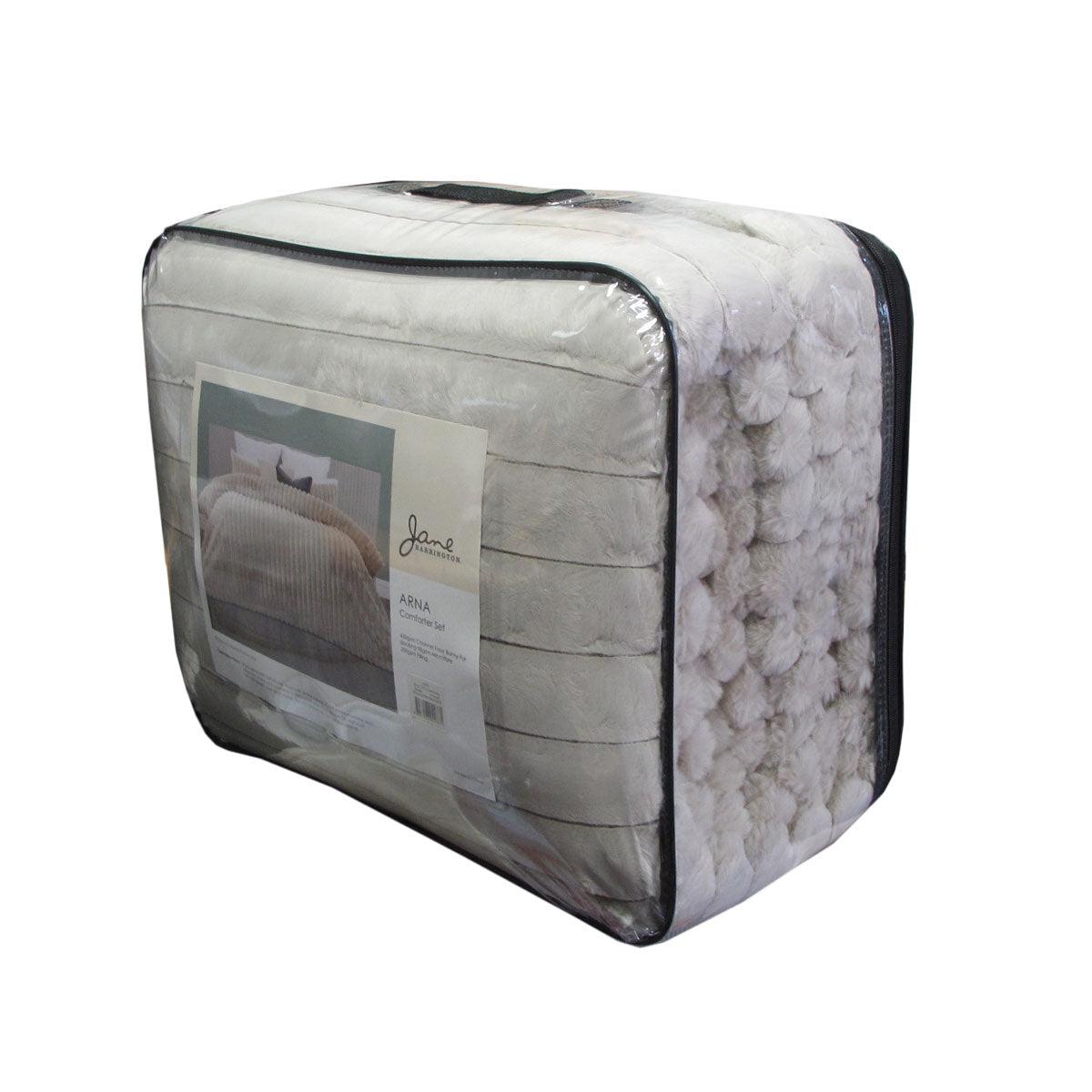 Jane Barrington Arna Natural 3 Pcs Channel Faux Bunny Fur Comforter Set King - Harrogates