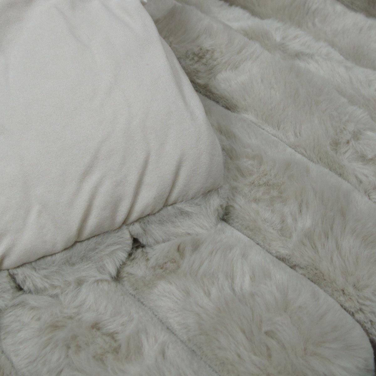 Jane Barrington Arna Natural 3 Pcs Channel Faux Bunny Fur Comforter Set Queen - Harrogates