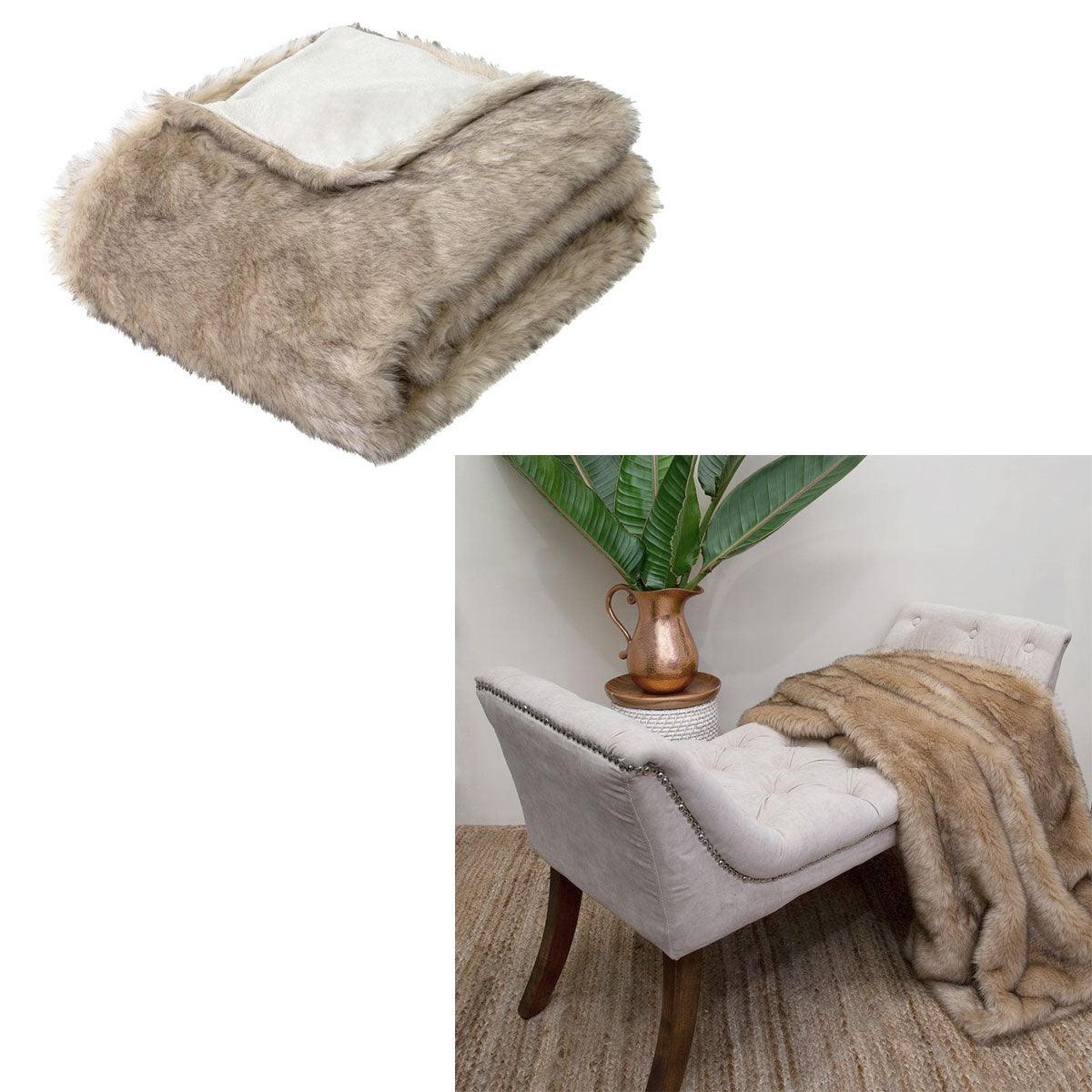 J Elliot Home Brown Fox Luxury Faux Fur Throw 130 x 160cm - Harrogates