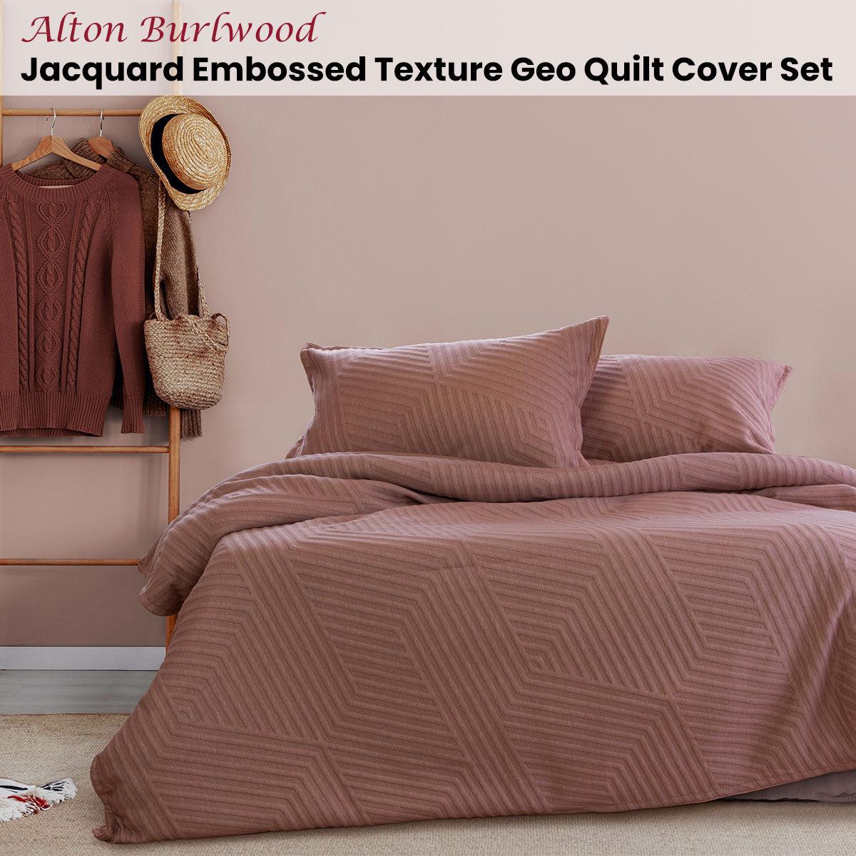 Ardor Alton Burlwood Jacquard Embossed Texture Geo Quilt Cover Set Queen - Harrogates