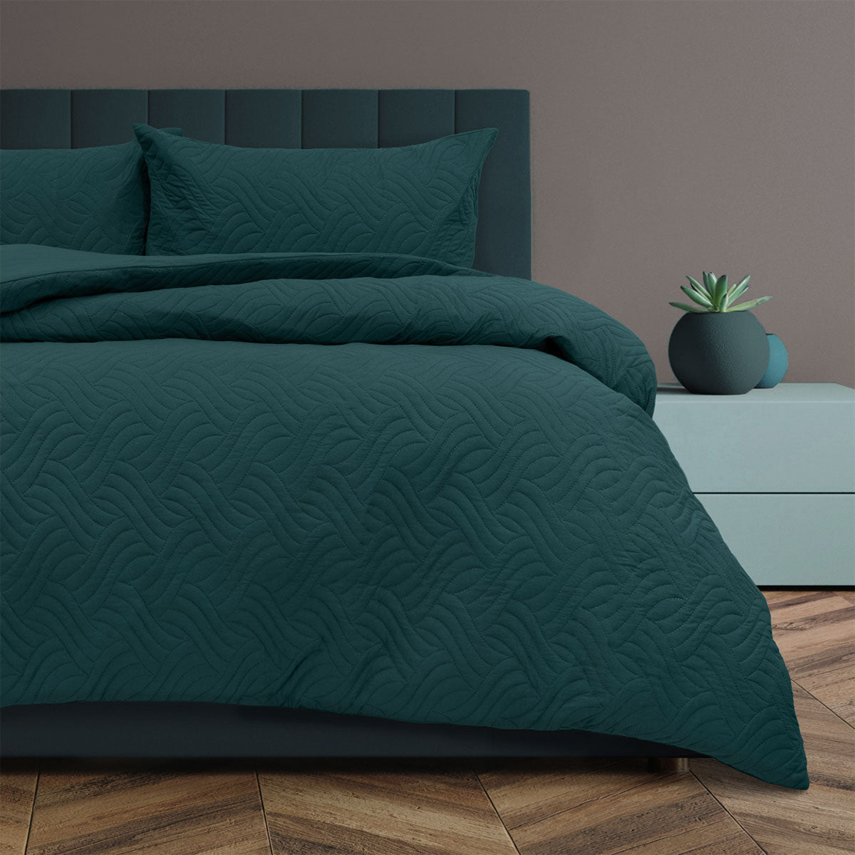 Ardor Asher Deep Teal Embossed Vintage Washed Quilt Cover Set Queen - Harrogates