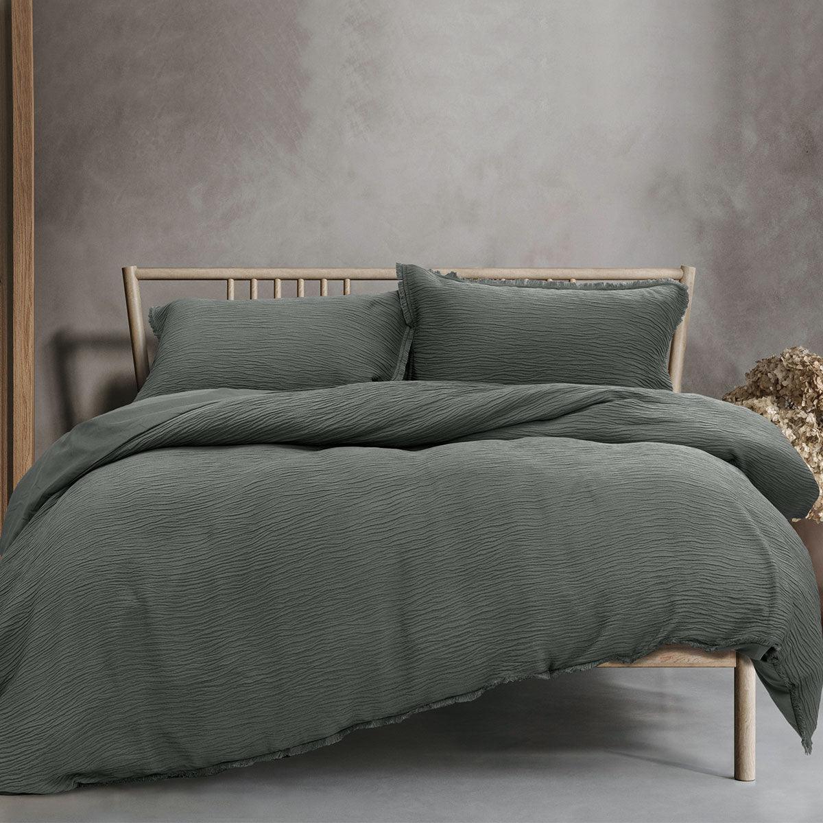 Ardor Campbell Charcoal Crinkled Texture Quilt Cover Set Queen - Harrogates
