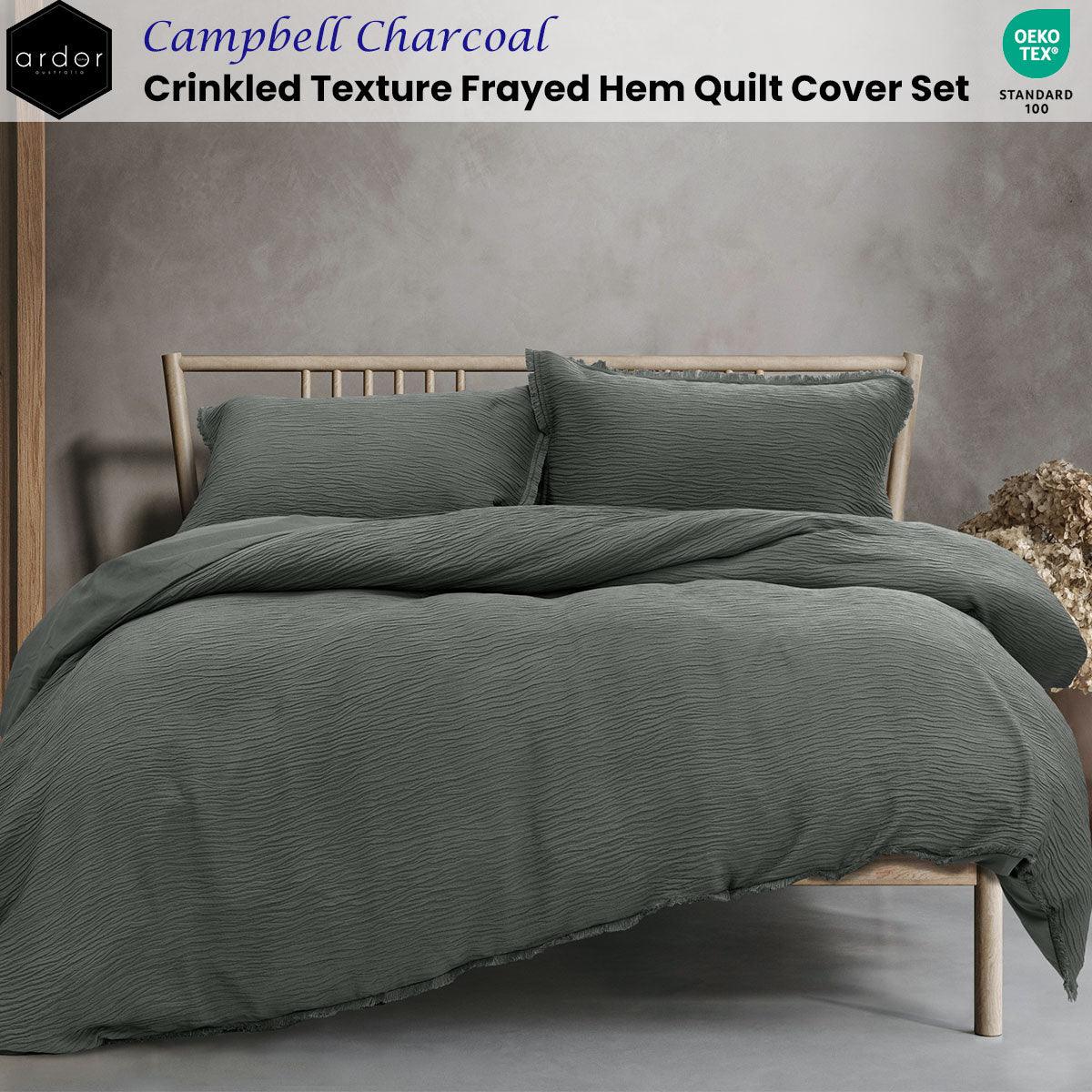 Ardor Campbell Charcoal Crinkled Texture Quilt Cover Set Queen - Harrogates