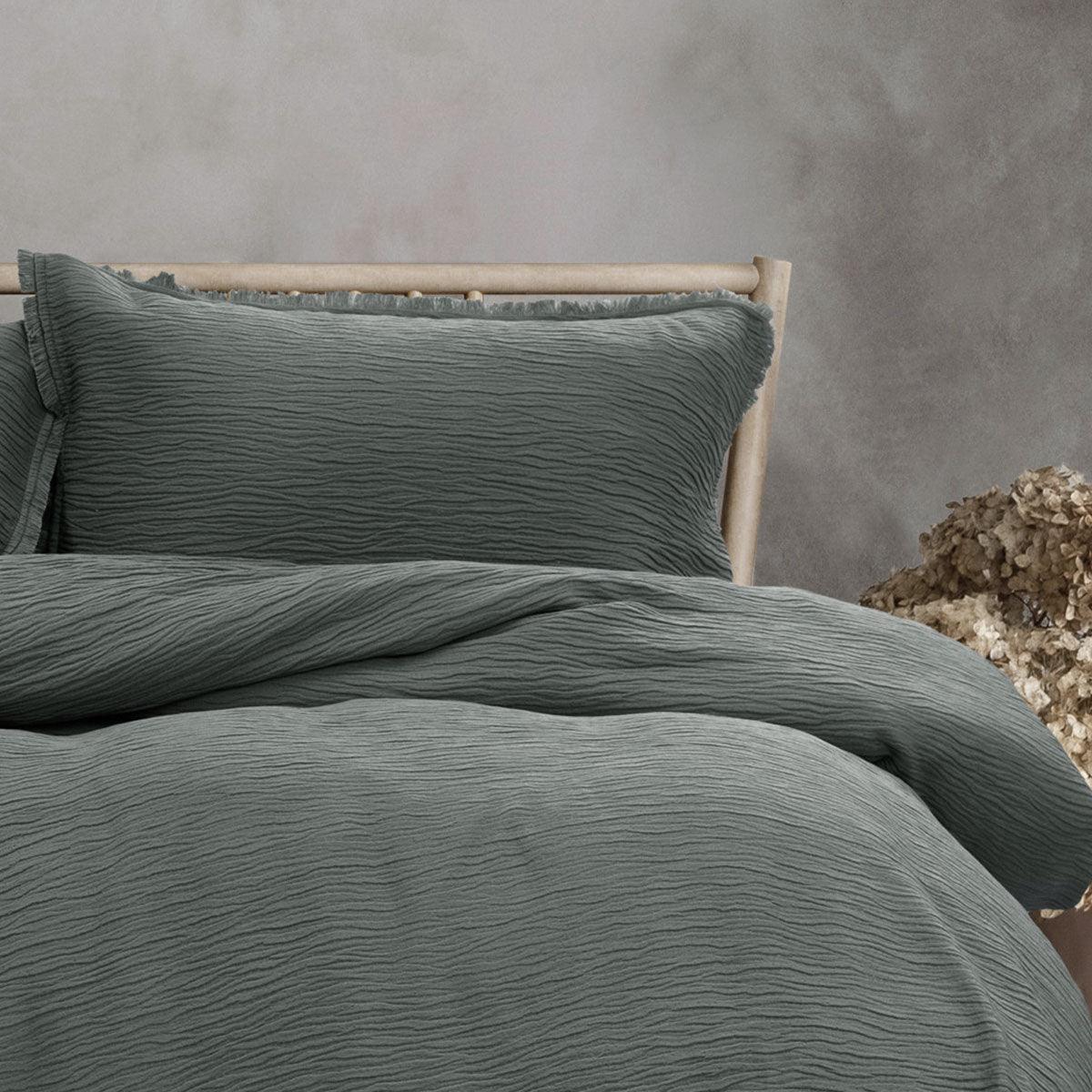 Ardor Campbell Charcoal Crinkled Texture Quilt Cover Set Queen - Harrogates