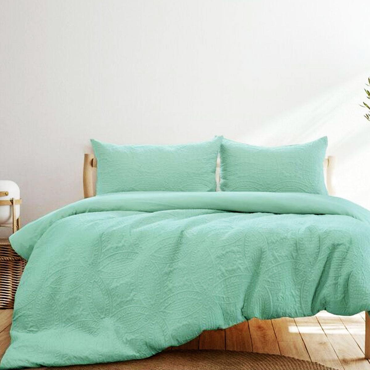 Ardor Chateau Aqua Green Embossed Quilt Cover Set Queen - Harrogates