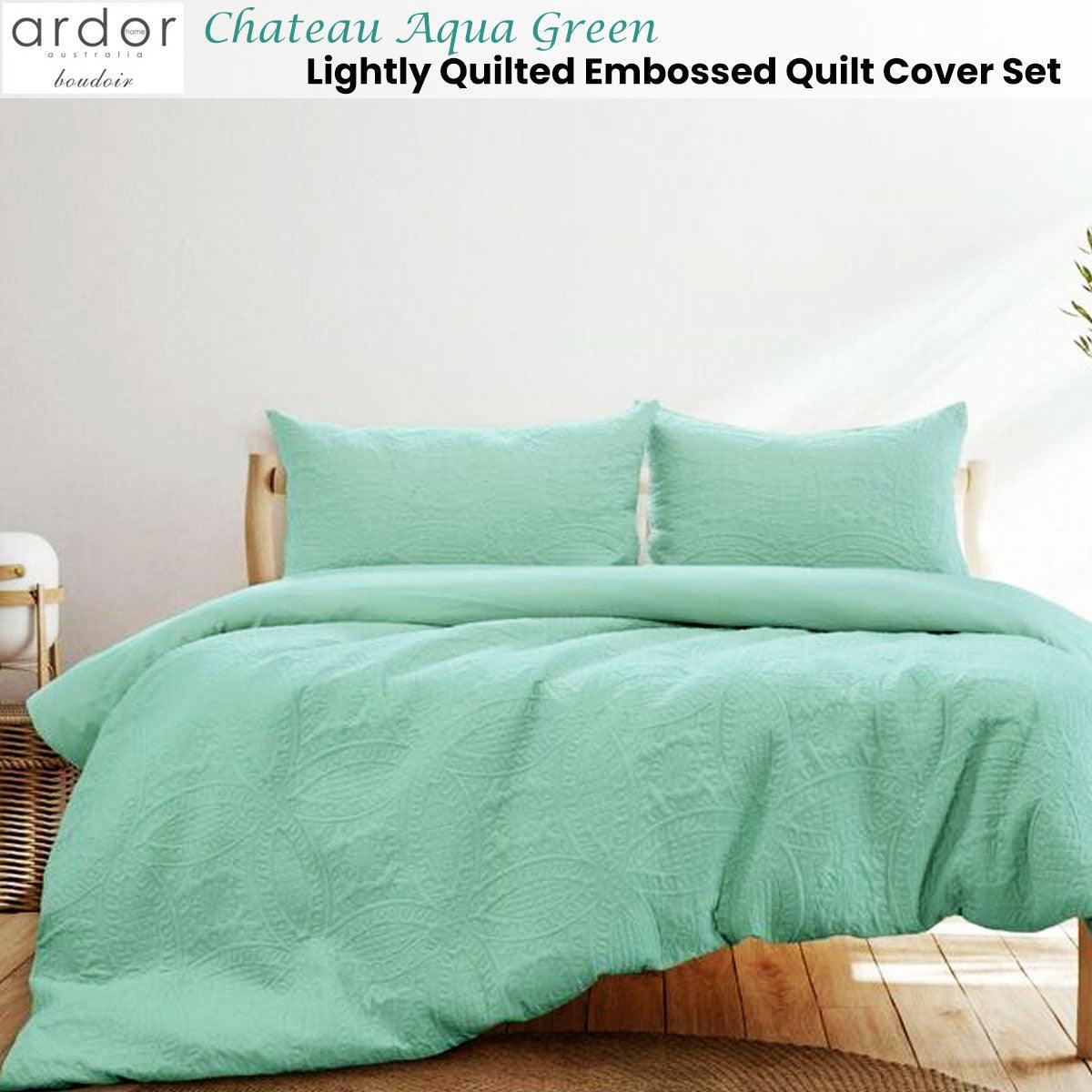 Ardor Chateau Aqua Green Embossed Quilt Cover Set Queen - Harrogates
