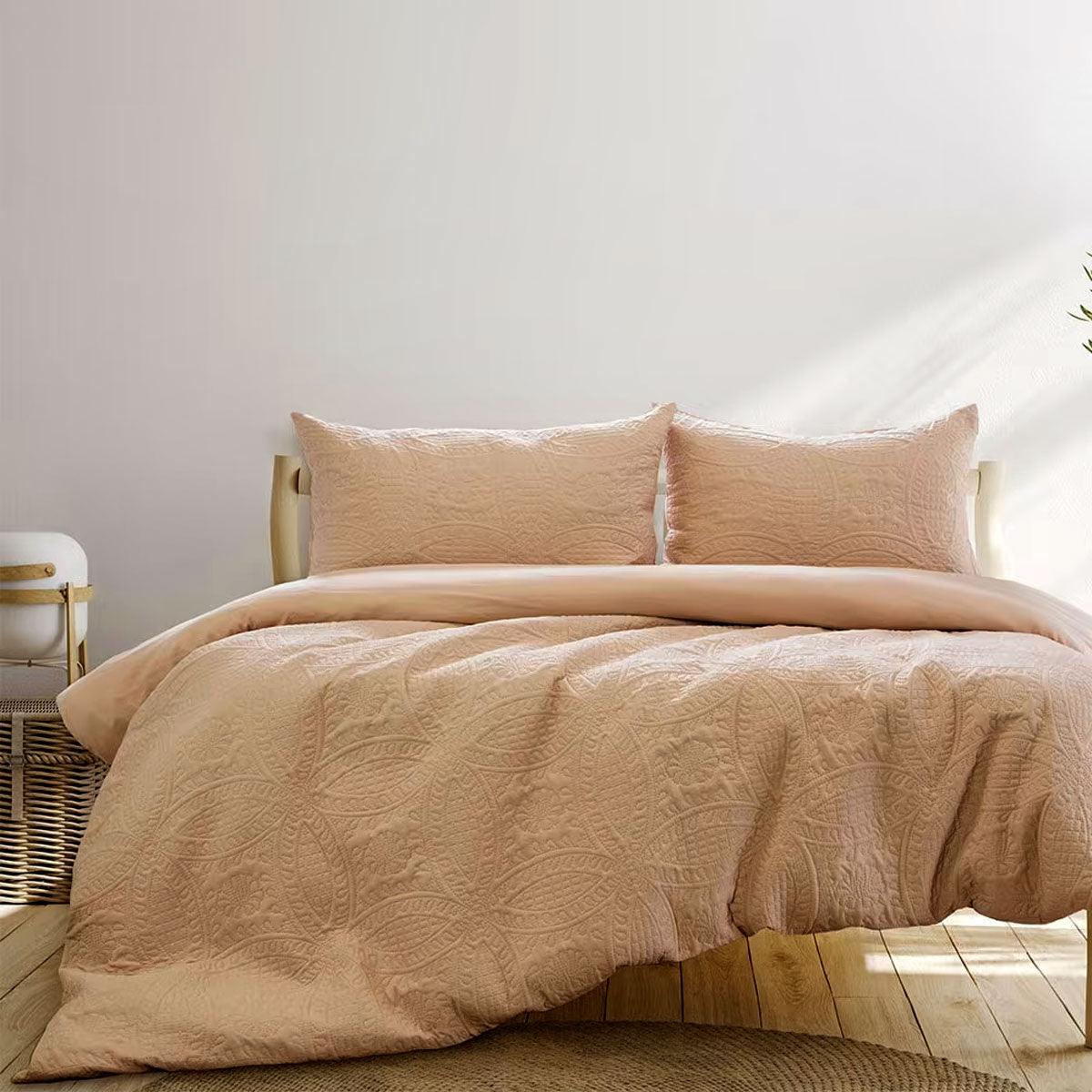 Ardor Chateau Cinnamon Embossed Quilt Cover Set Queen - Harrogates
