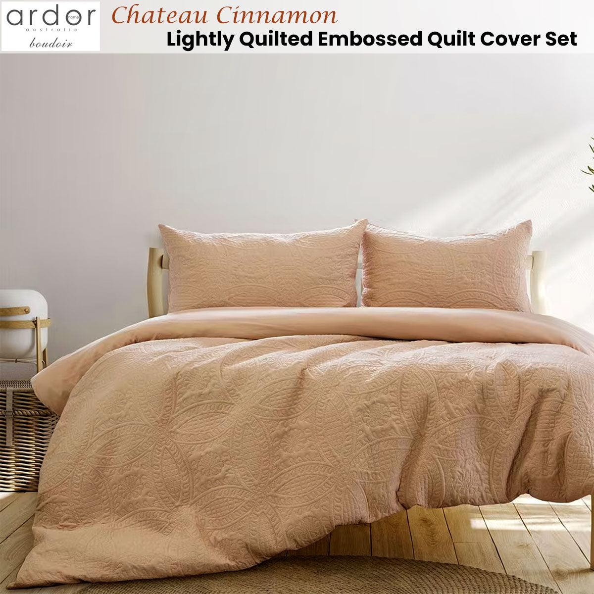 Ardor Chateau Cinnamon Embossed Quilt Cover Set Queen - Harrogates