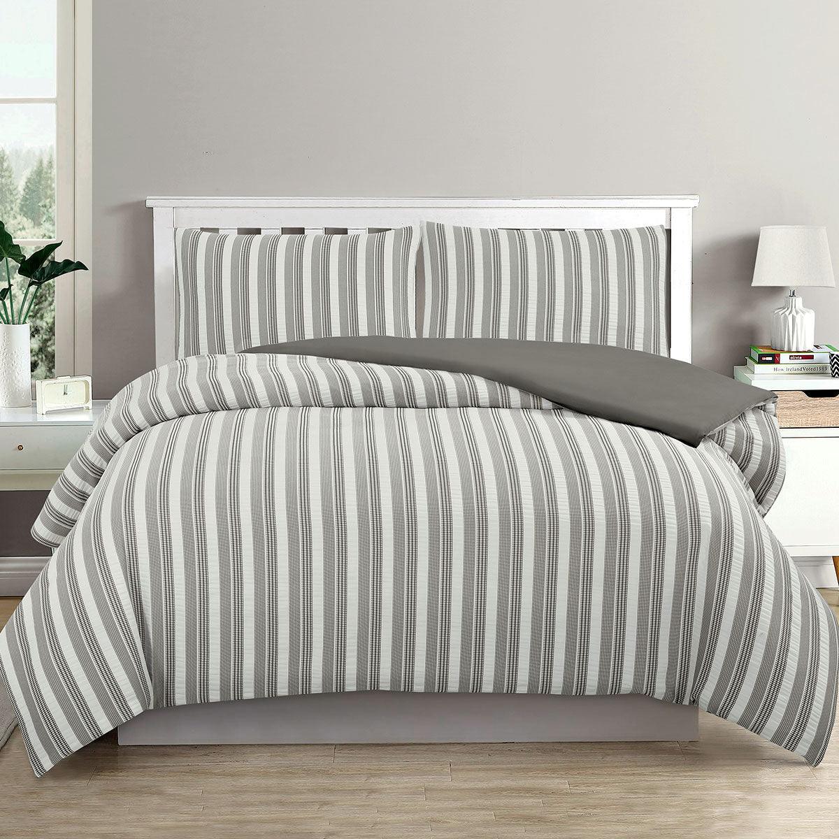 Ardor Cove Charcoal Seersucker Waffle Quilt Cover Set King - Harrogates