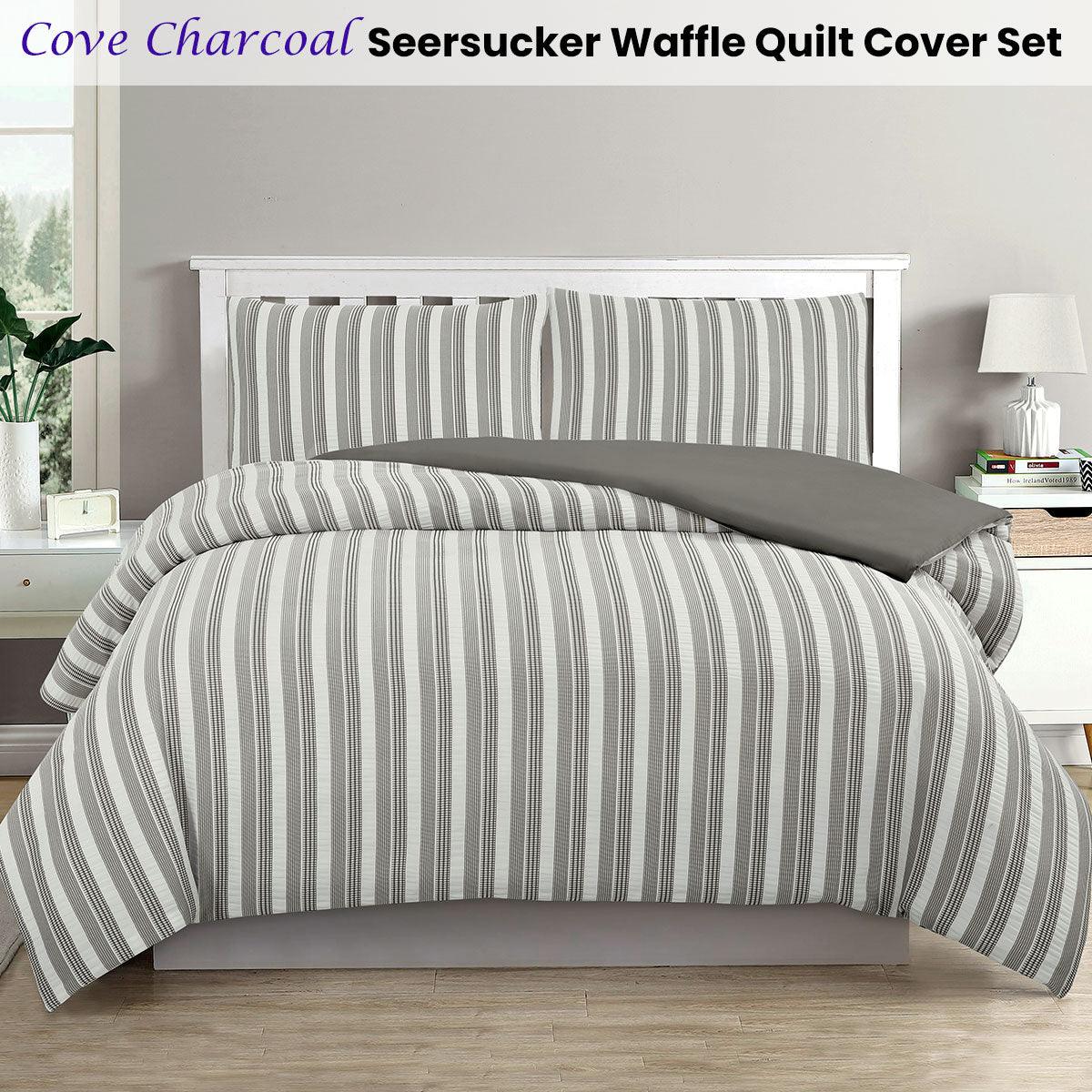 Ardor Cove Charcoal Seersucker Waffle Quilt Cover Set King - Harrogates