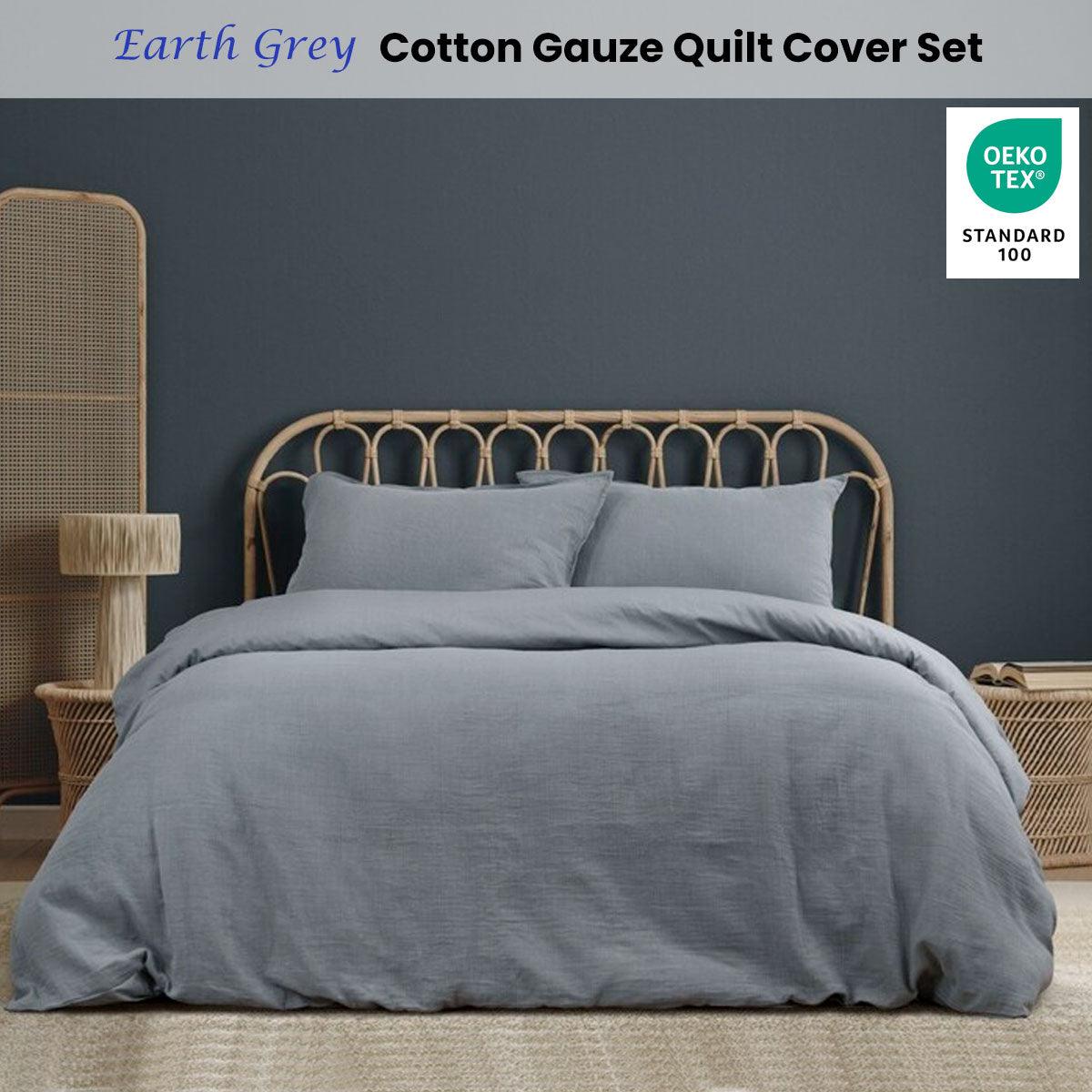 Ardor Earth Grey Cotton Gauze Quilt Cover Set King - Harrogates