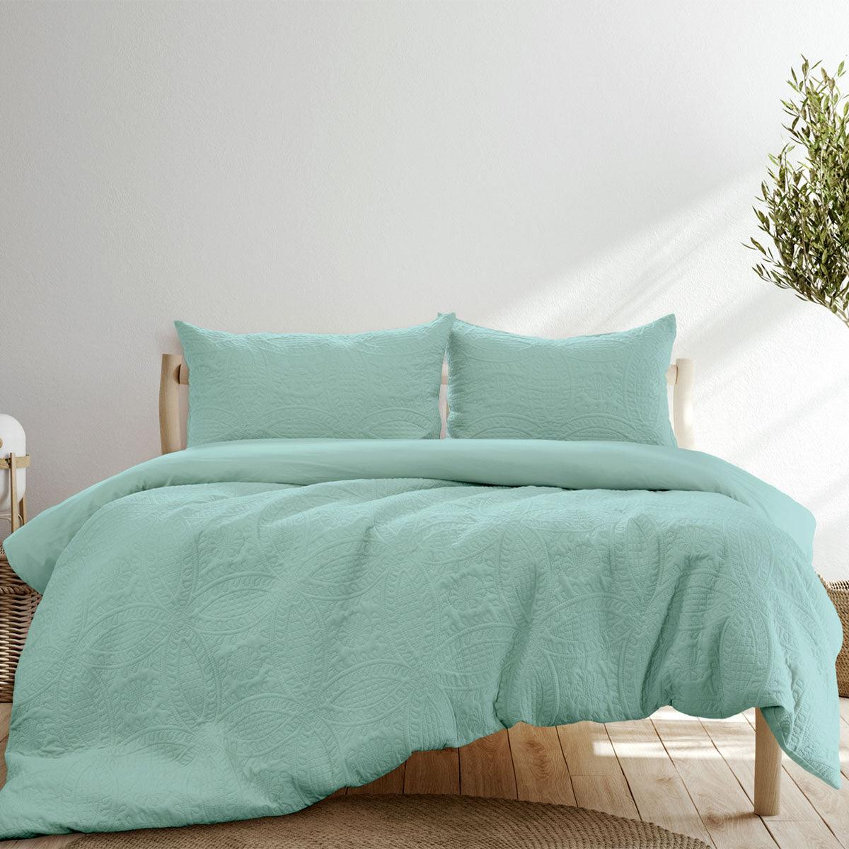 Ardor Eddison Bluestone Light Quilted Embossed Quilt Cover Set Queen - Harrogates