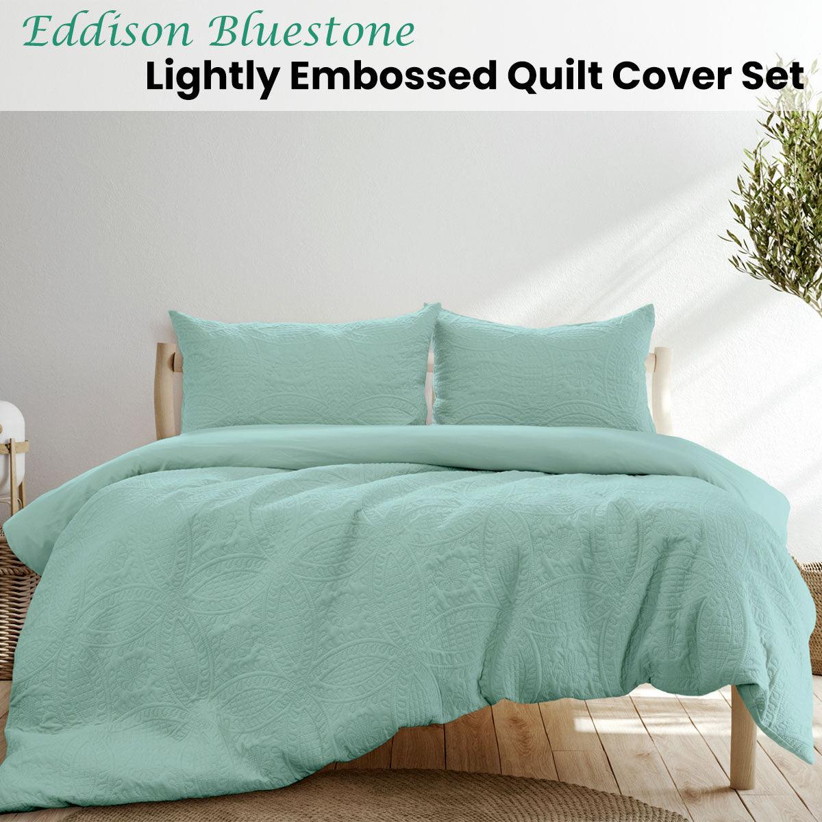 Ardor Eddison Bluestone Light Quilted Embossed Quilt Cover Set Queen - Harrogates