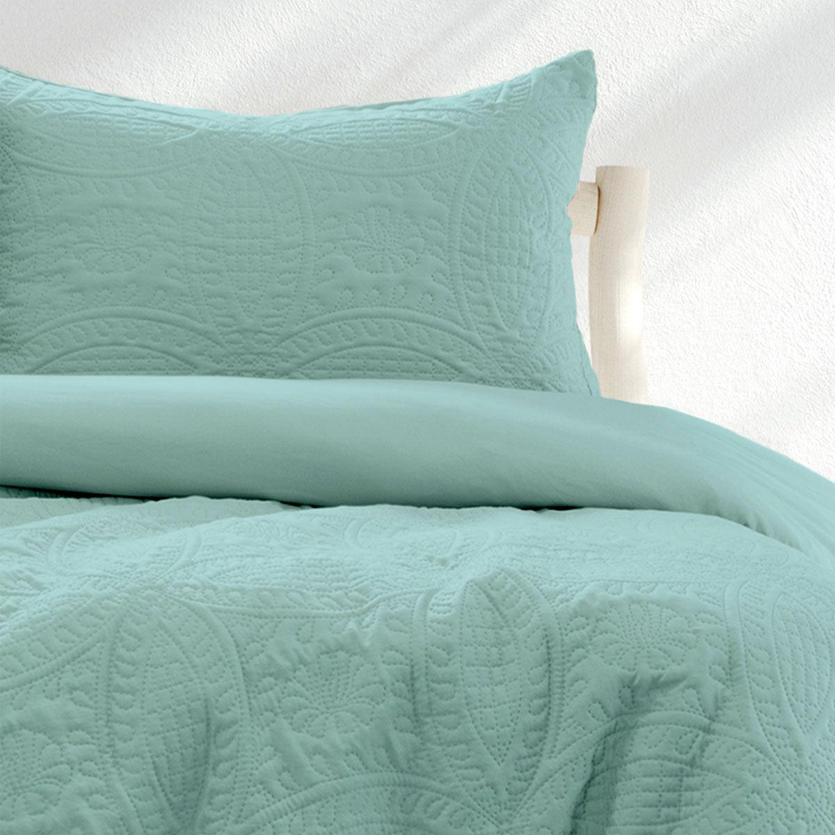 Ardor Eddison Bluestone Light Quilted Embossed Quilt Cover Set Queen - Harrogates