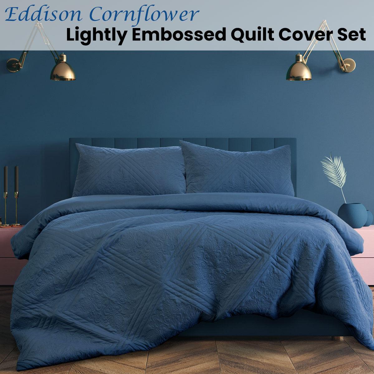 Ardor Eddison Cornflower Light Quilted Embossed Quilt Cover Set Queen - Harrogates