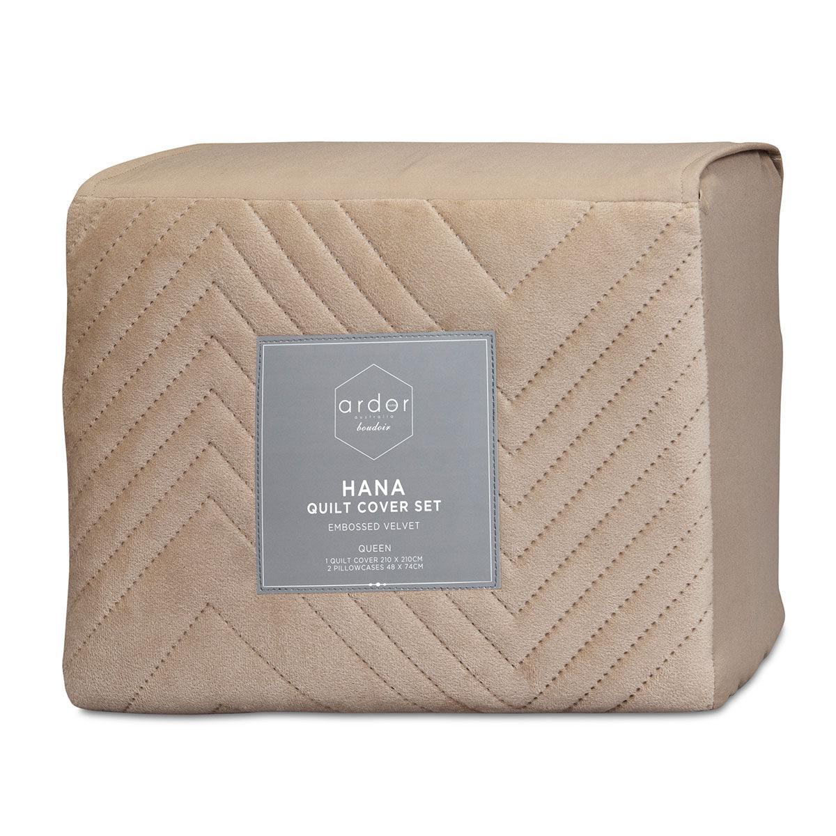 Ardor Hana Champagne Embossed Velvet Quilt Cover Set King - Harrogates