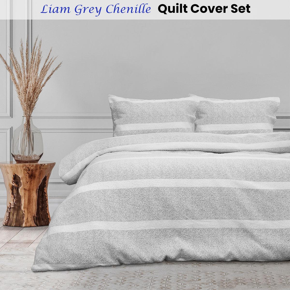 Ardor Liam Chenille Textured Grey Quilt Cover Set Queen - Harrogates