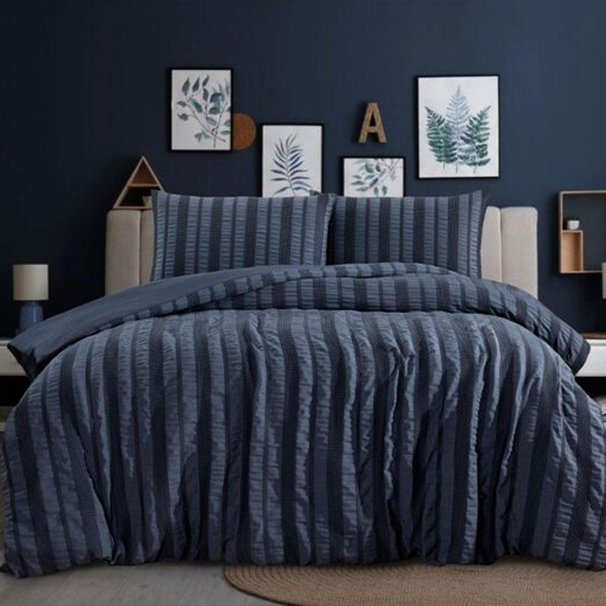 Ardor Seersucker Quilt Cover Set Lisbon Indigo Queen - Harrogates