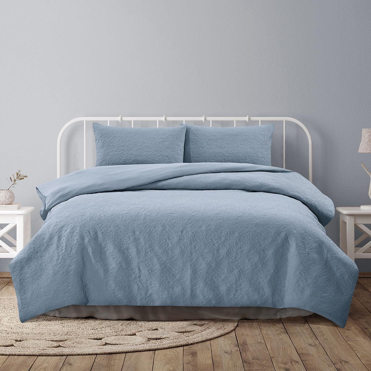 Ardor Lottie Bluebell Pinsonic Embossed Quilt Cover Set Queen - Harrogates