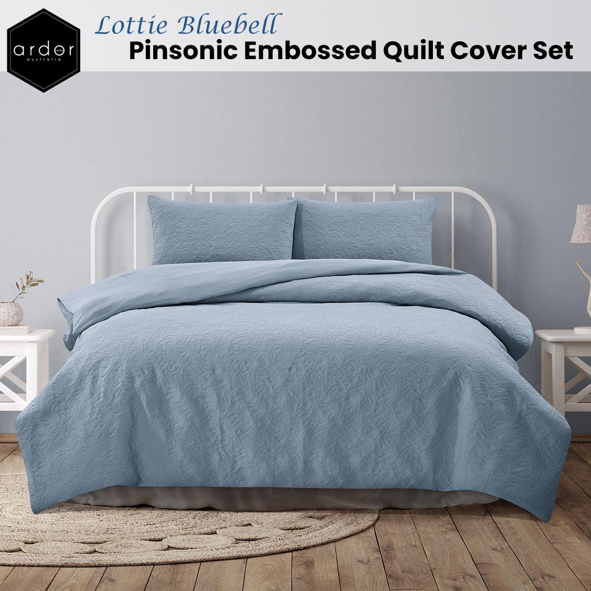 Ardor Lottie Bluebell Pinsonic Embossed Quilt Cover Set Queen - Harrogates