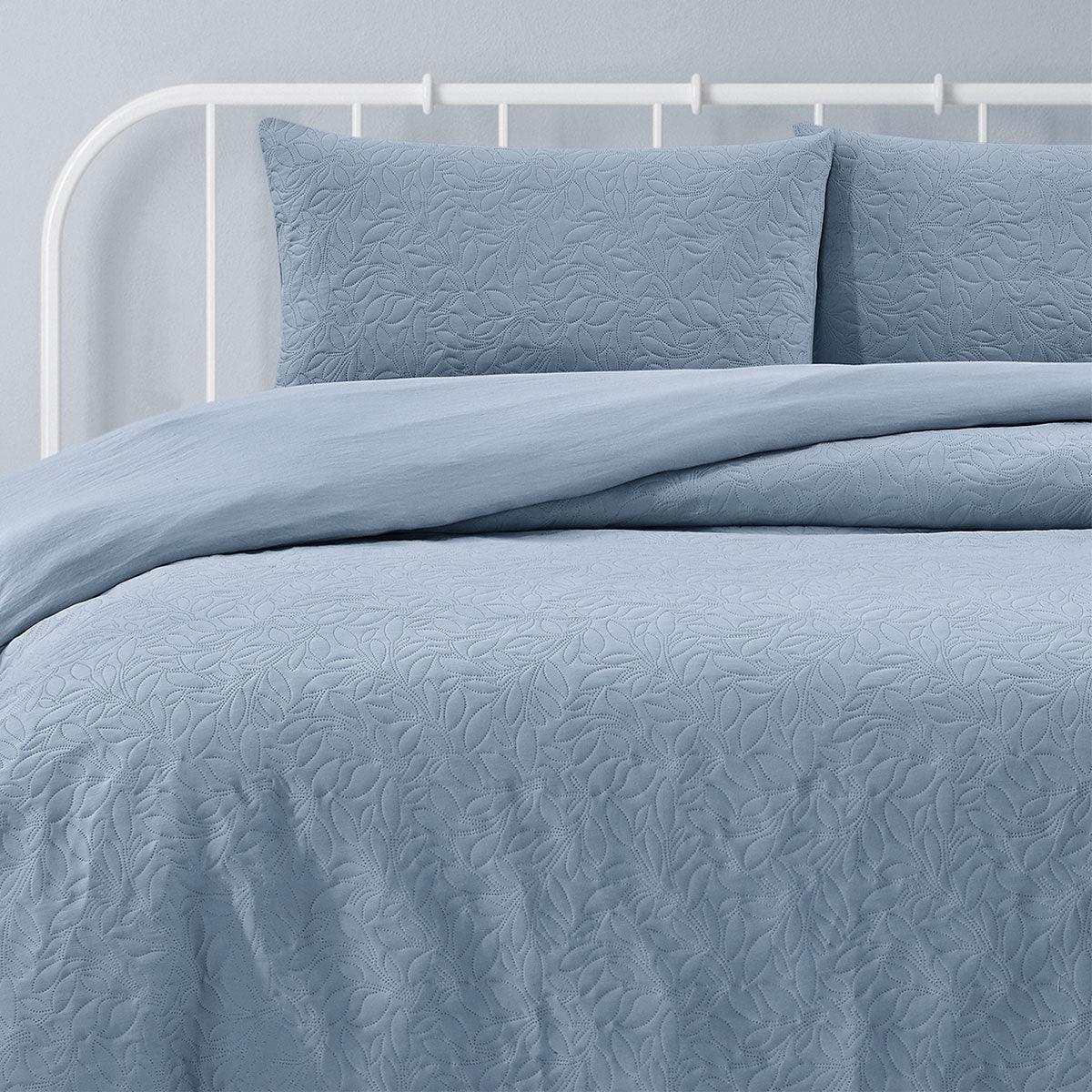 Ardor Lottie Bluebell Pinsonic Embossed Quilt Cover Set Queen - Harrogates