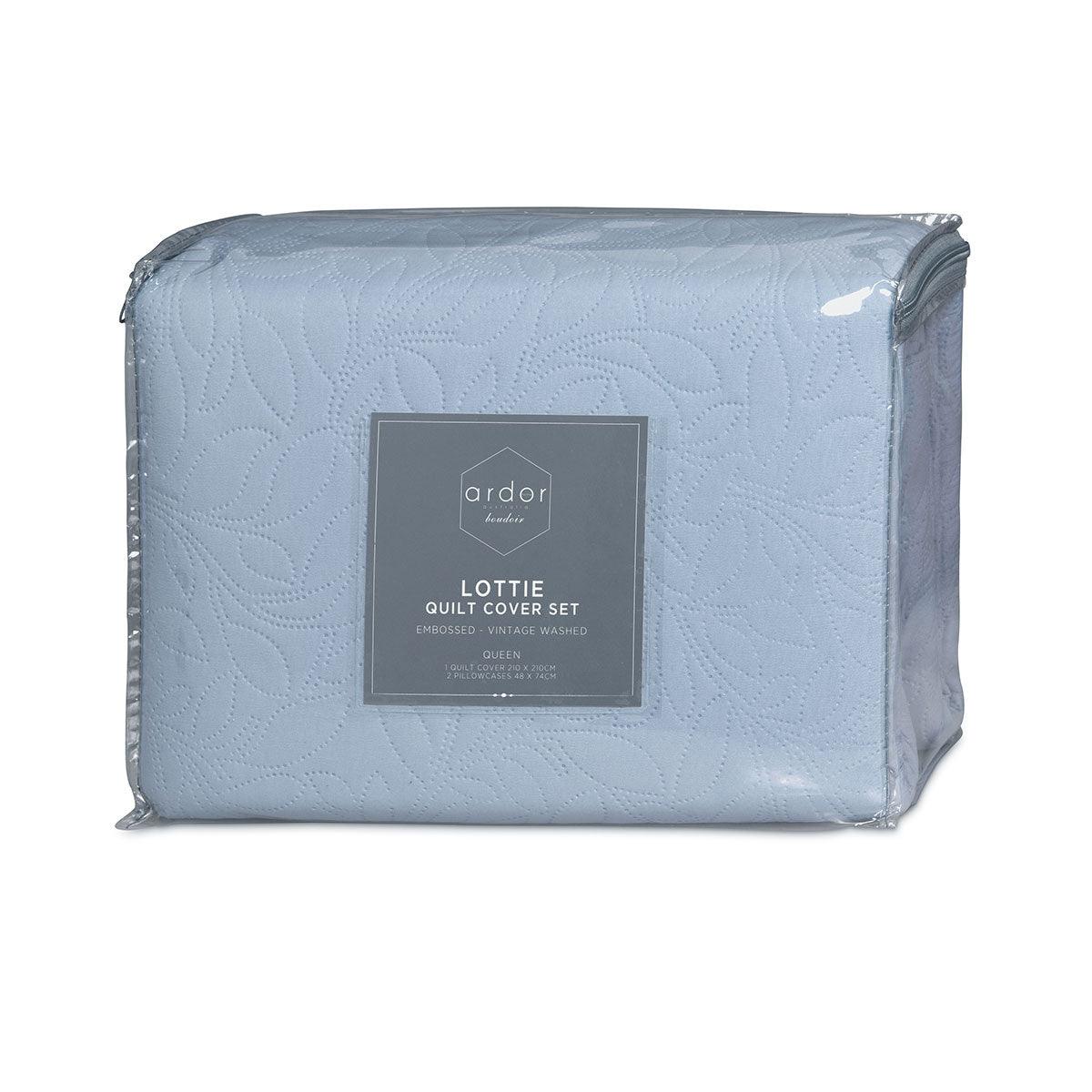 Ardor Lottie Bluebell Pinsonic Embossed Quilt Cover Set Queen - Harrogates
