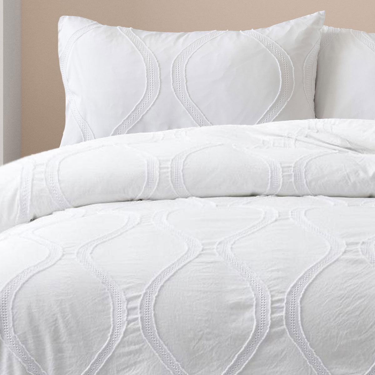 Ardor Lucy White Tufted Detail Quilt Cover Set King - Harrogates