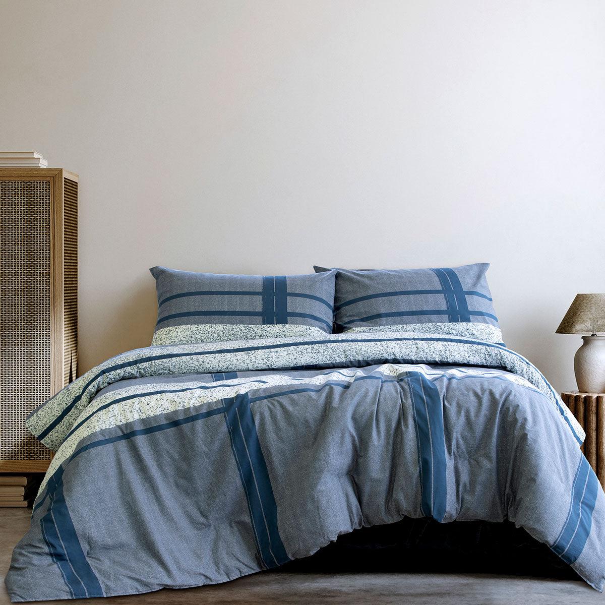 Ardor Mateo Navy Polyester Cotton Quilt Cover Set King - Harrogates