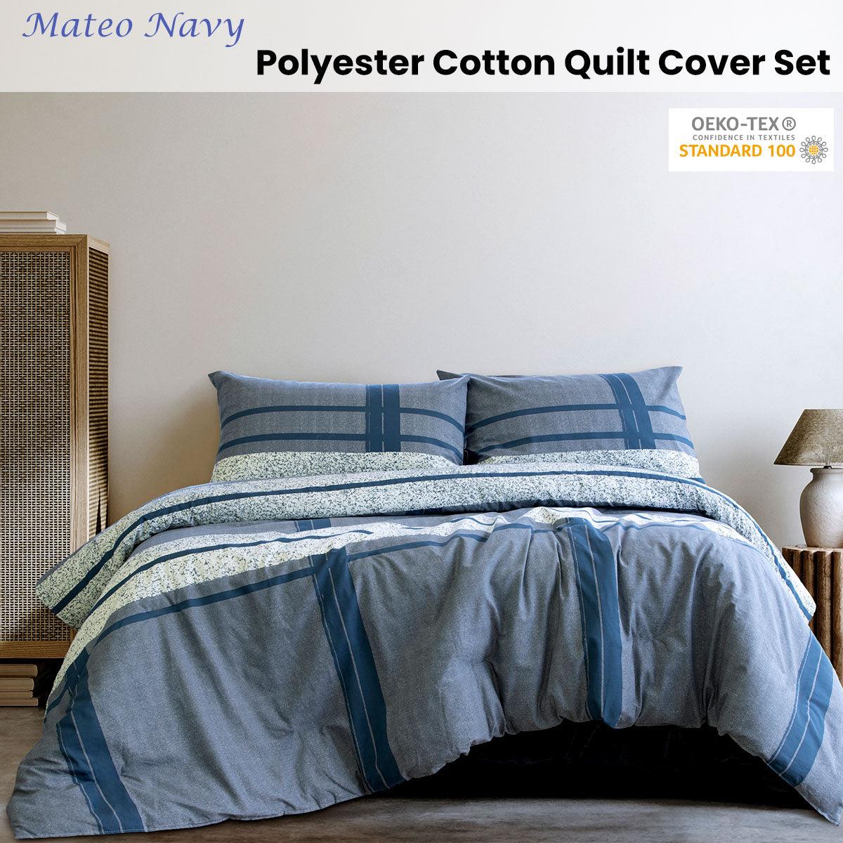 Ardor Mateo Navy Polyester Cotton Quilt Cover Set King - Harrogates