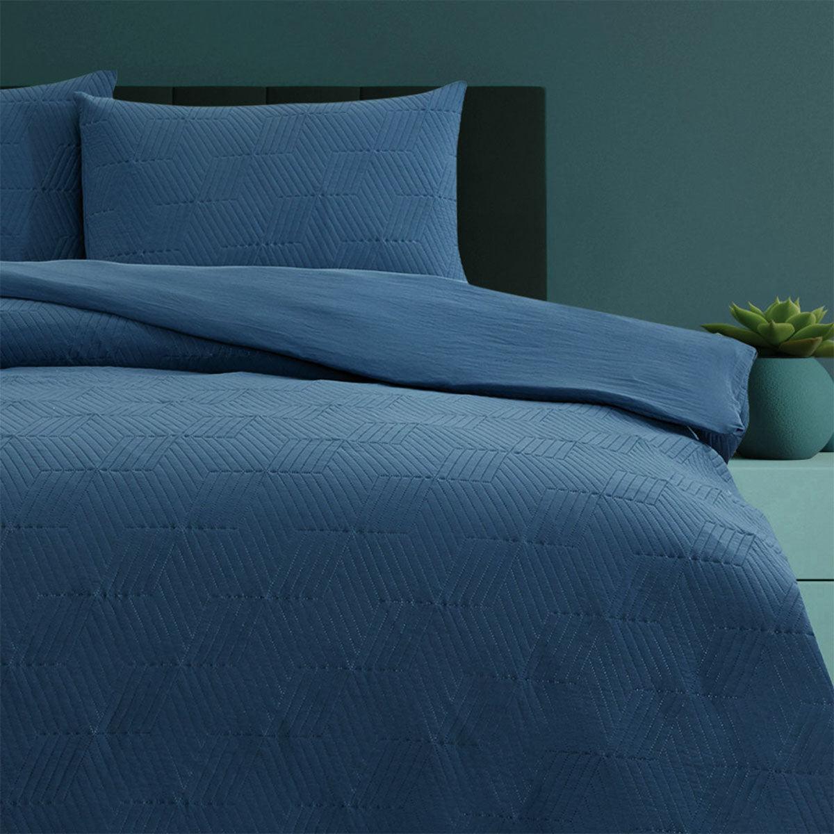 Ardor Maxwell Navy Embossed Vintage Washed Quilt Cover Set King - Harrogates