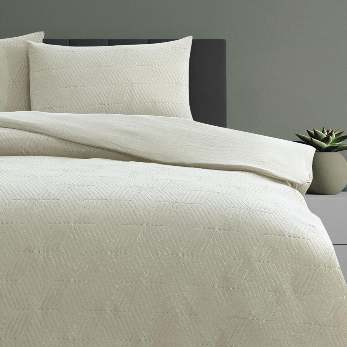 Ardor Maxwell Tan Embossed Vintage Washed Quilt Cover Set King - Harrogates