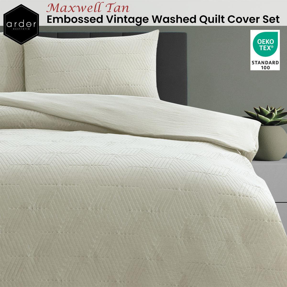 Ardor Maxwell Tan Embossed Vintage Washed Quilt Cover Set King - Harrogates