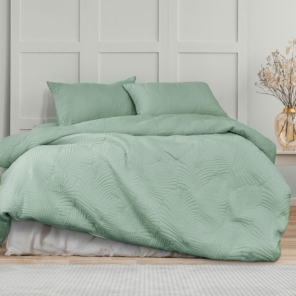 Ardor Molly Palm Green Quilted Quilt Cover Set King - Harrogates