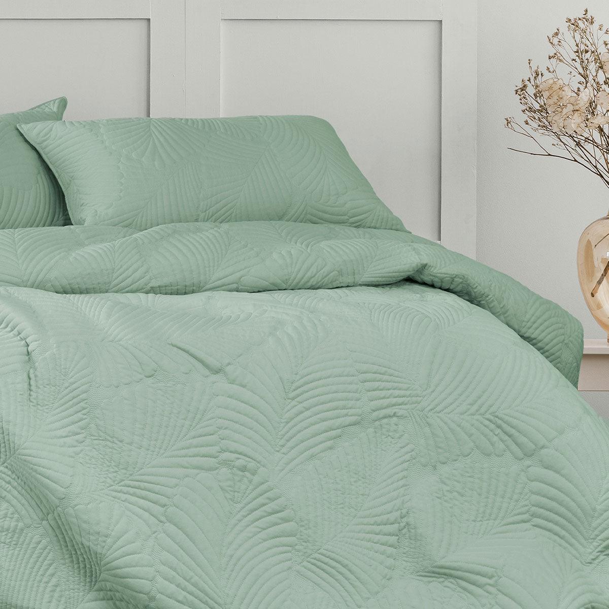 Ardor Molly Palm Green Quilted Quilt Cover Set King - Harrogates