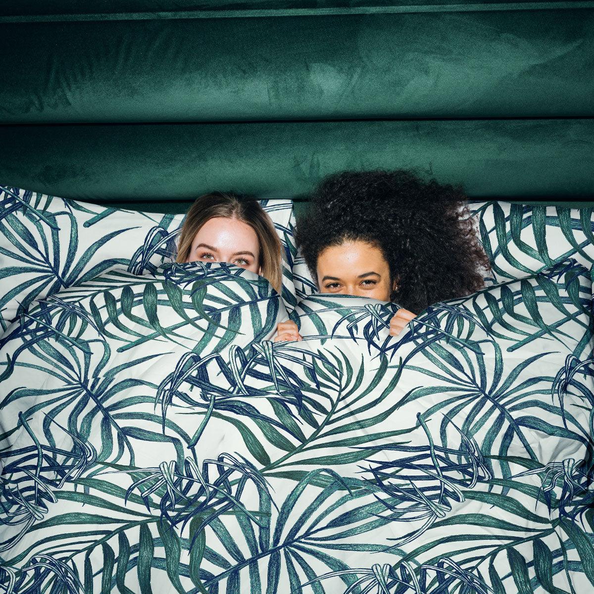 Ardor Palms Blue Polyester Cotton Quilt Cover Set Queen - Harrogates