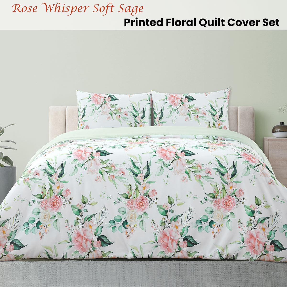 Ardor Rose Whisper Soft Sage Printed Floral Quilt Cover Set King - Harrogates