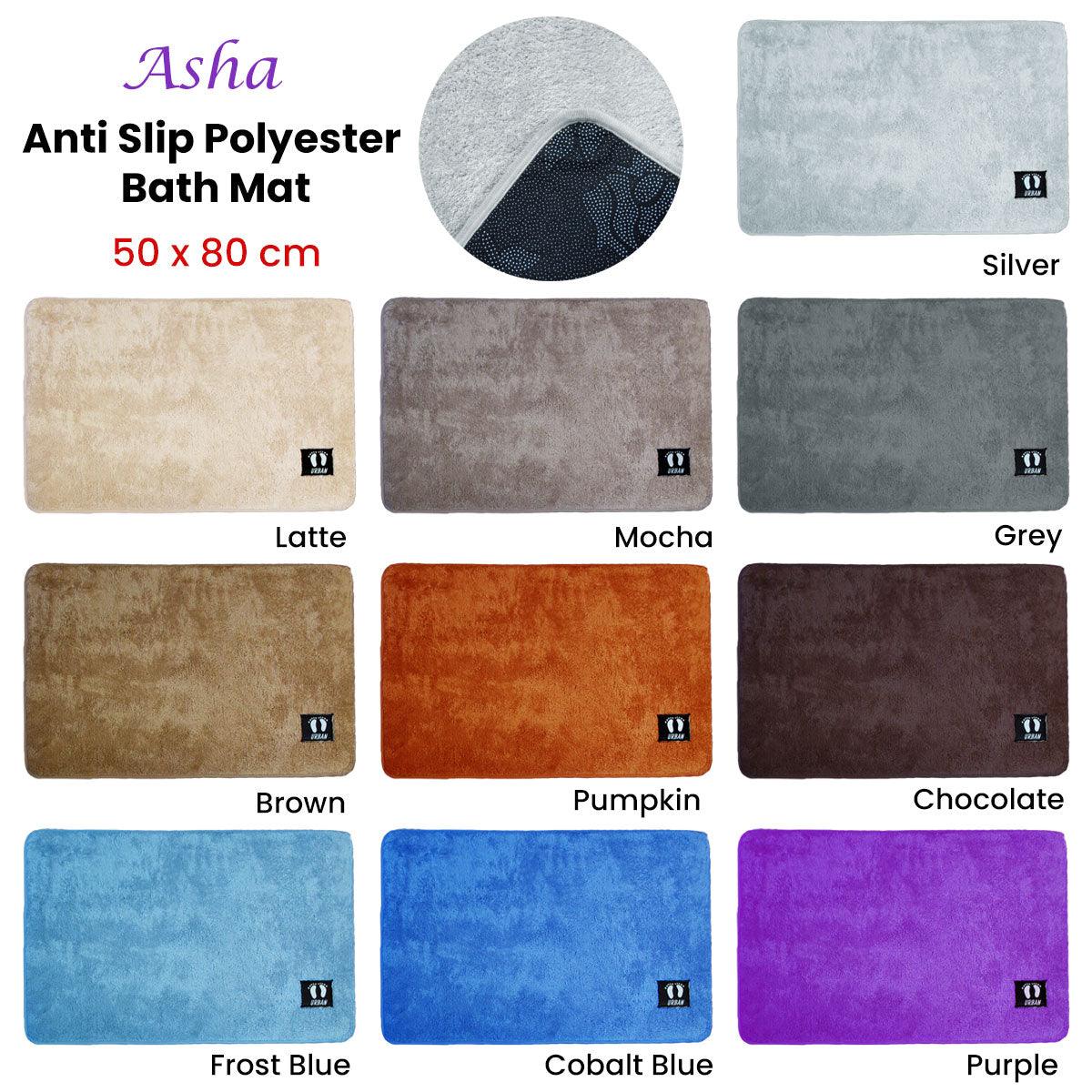 Asha Anti Slip Polyester Bath Mat 50 x 80 cm Grey - Harrogates