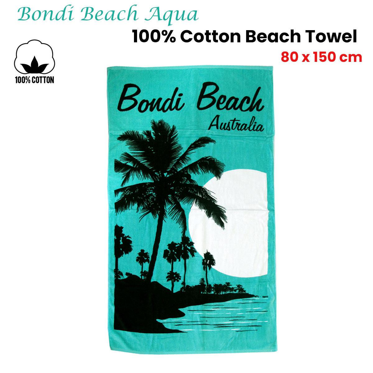 Aqua Blu Bondi Beach Aqua 100% Cotton Beach Towel 80 x 150 cm - Harrogates