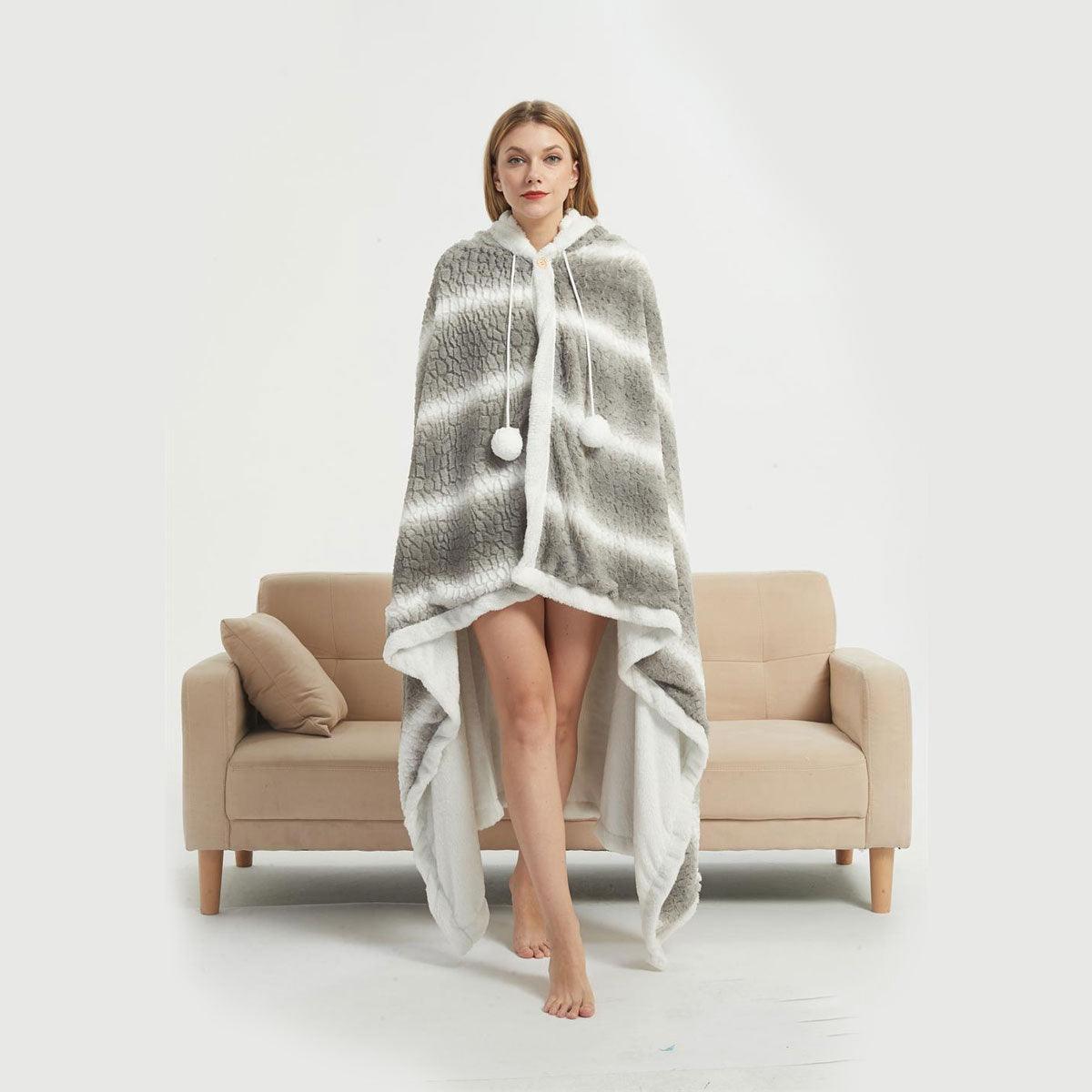 Ramesses Faux Fur Hooded Robe Grey White Stripe - Harrogates