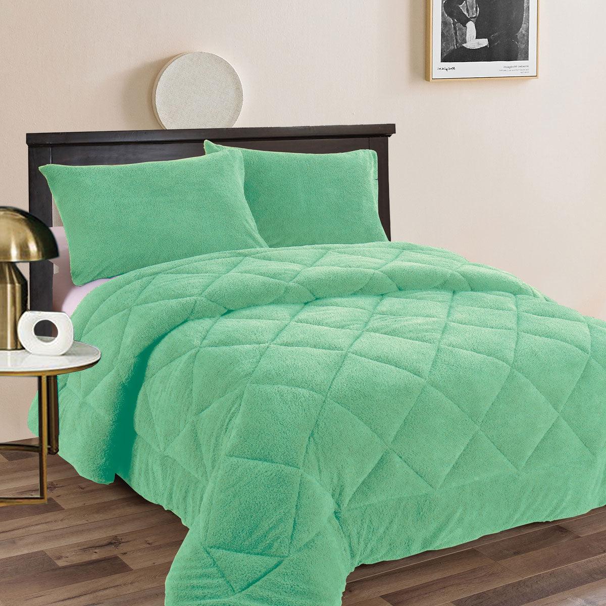 Ramesses Teddy Fleece 3 Pcs Comforter Set Aqua (Frost) Queen - Harrogates
