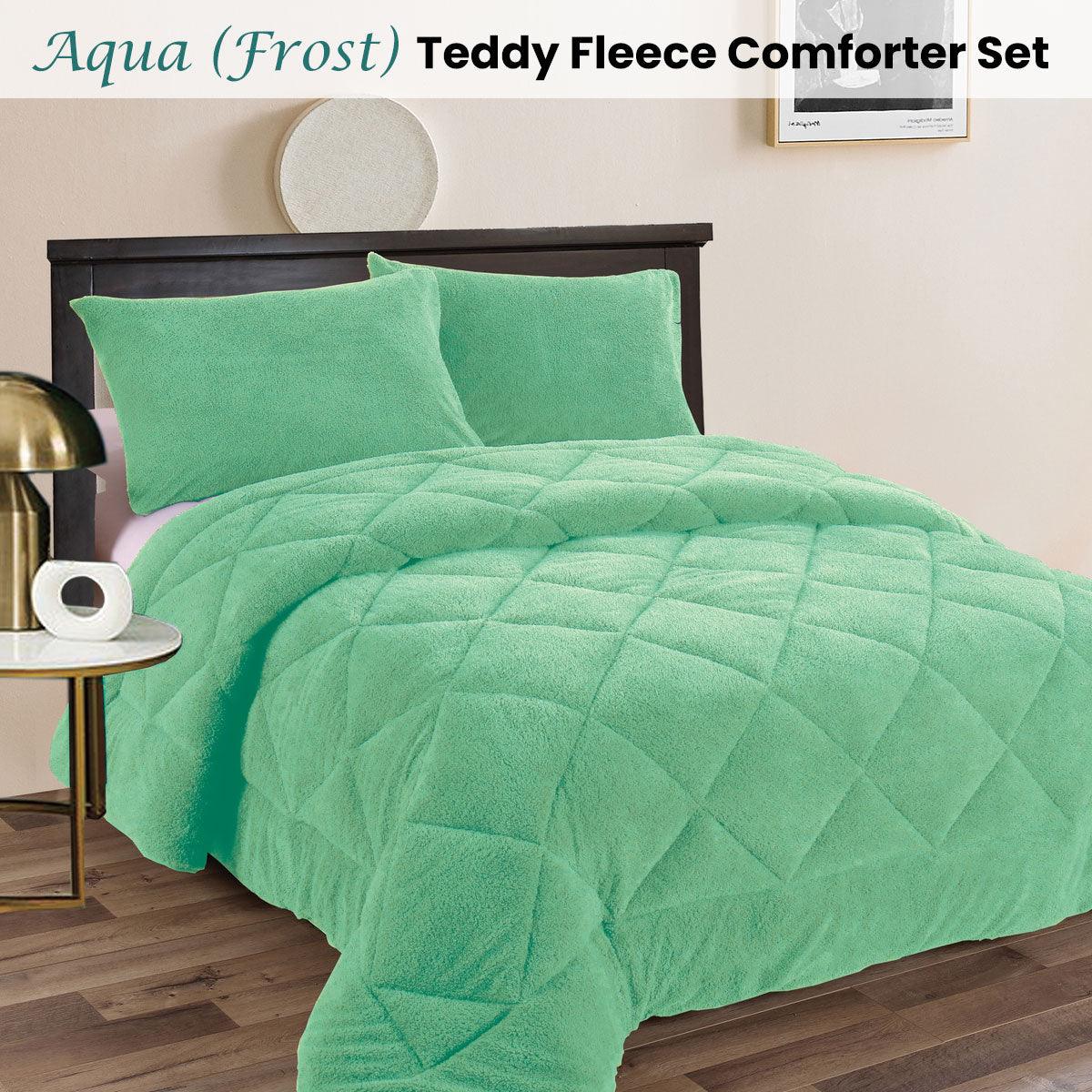 Ramesses Teddy Fleece 3 Pcs Comforter Set Aqua (Frost) Queen - Harrogates